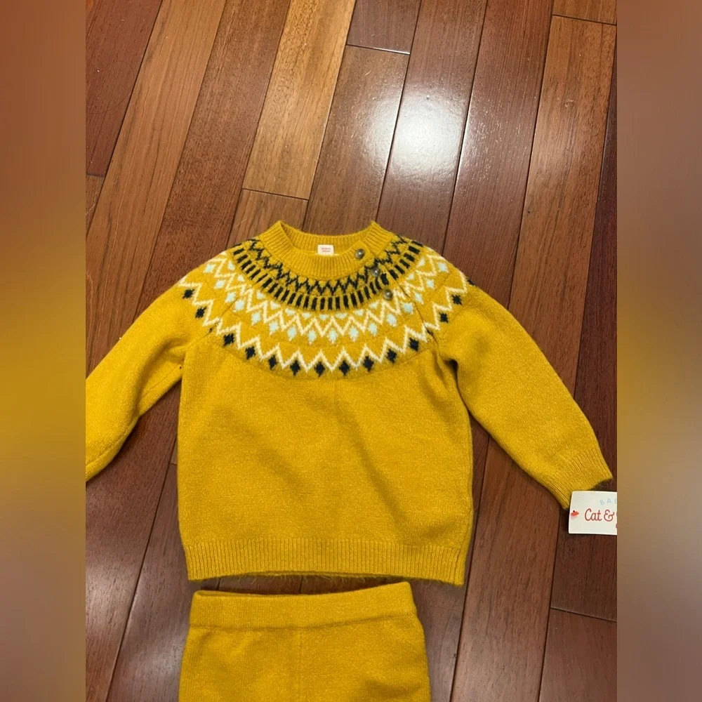 Baby Fair Isle Top & Bottom Set - Cat & Jack™ Yellow e1.